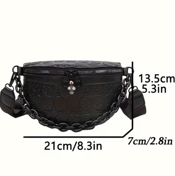 Women’s Black Skeleton Embossed Faux Leather Crossbody Bag with Chain NWT - Picture 5 of 5